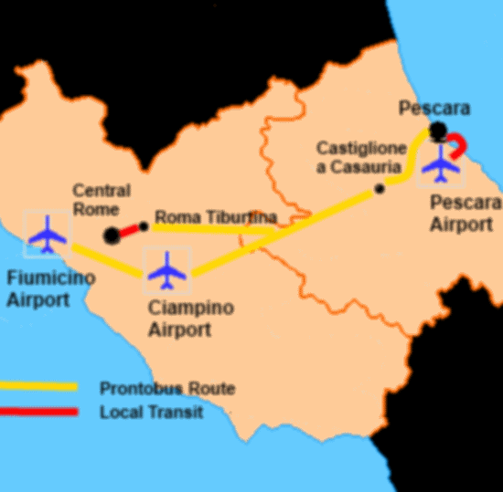 Rome and Pescara Airports and Prontobus Route